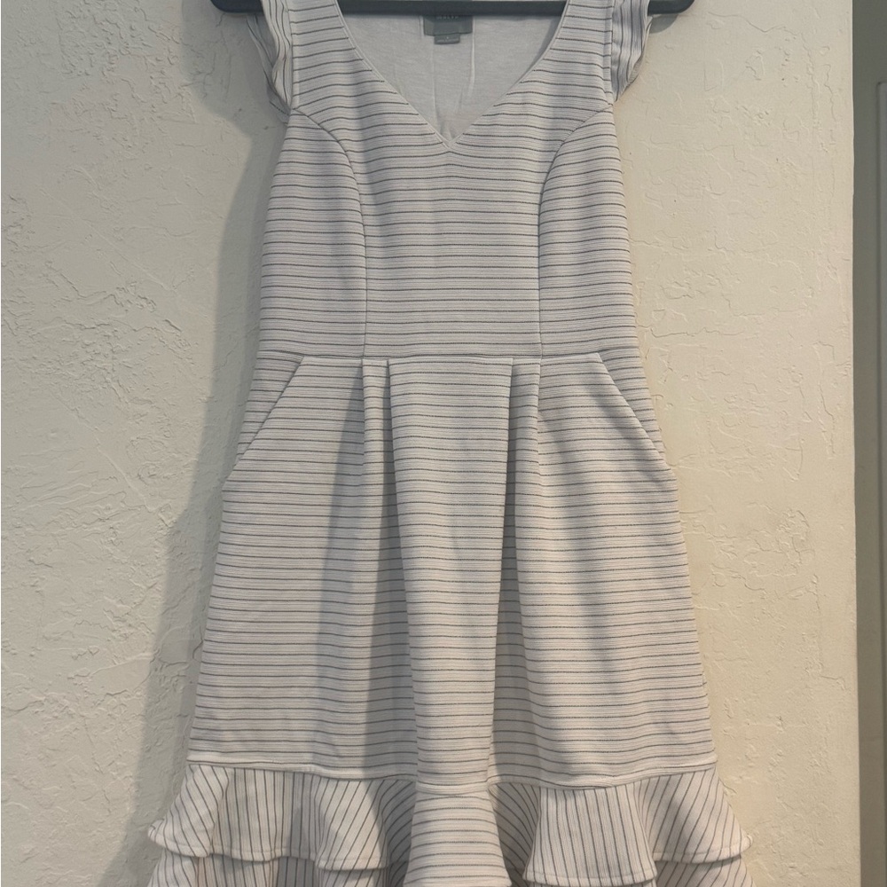 Maeve Gray and White Tiered Mini Sundress
